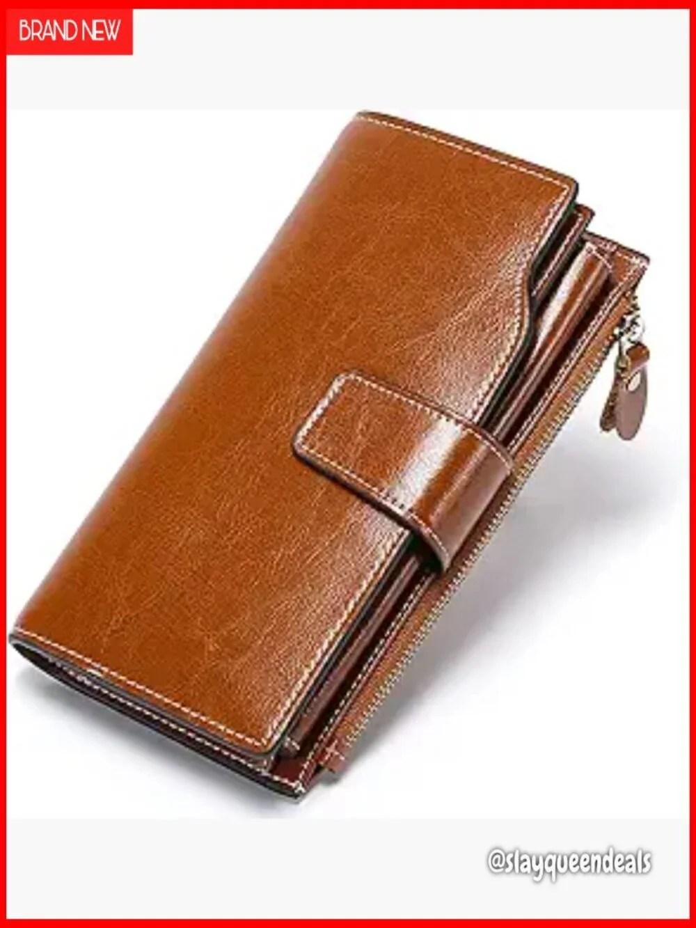 RFID Blocking Leather Clutch Wallet with Zipper Pocket and Card Slots